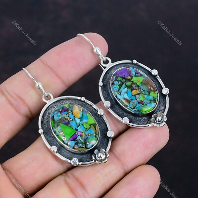 Gift For Her 925 Silver Natural Fiesta Kingman Turquoise Drop/Dangle Earrings