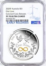 2025 One Love 1oz .9999 Silver $1 Proof Double Dates Coin NGC PF70 UC ER KCIII