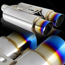 3.5 Dual Slant Burnt Tip 2.5 Inlet Stainless Exhaust Weld-on Muffler Universal 3.5 Dual Slant Burnt Tip 2.5 Inlet Stainless Exhaust Weld-on Muffler Universal