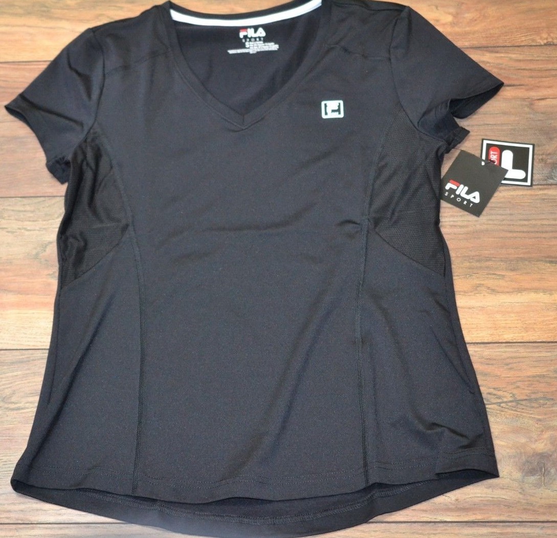 Fila Sport Black V Neck Short Sleeve Performance Shirt TruDry 