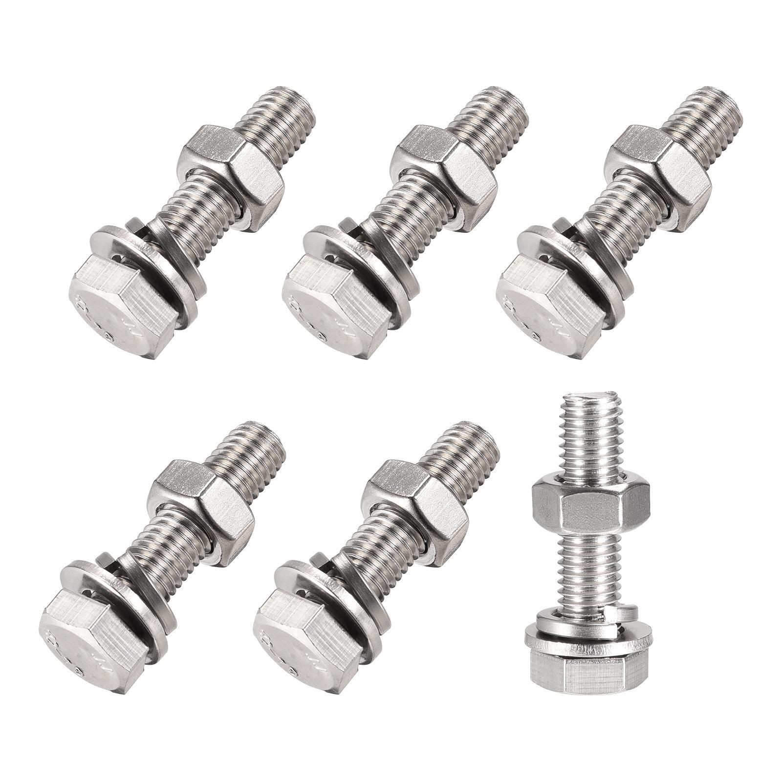 Hex Head Screws, Bolts, Nuts, Flat & Lock Washers Kit - M10x45mm, 6 Sets for Secure Fastening