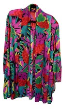 Vintage 1970 Oscar de la Renta Tunic Flower Blouse Dressy Kimono Style Top M
