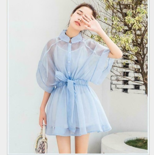 Korean Women's Spring Summer New Organza Two-piece Dress fairy mesh dress |  eBay