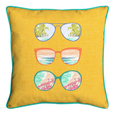 18 In. X 18 In. Woven Outdoor Patio Throw Pillow in Sunglasses Trio