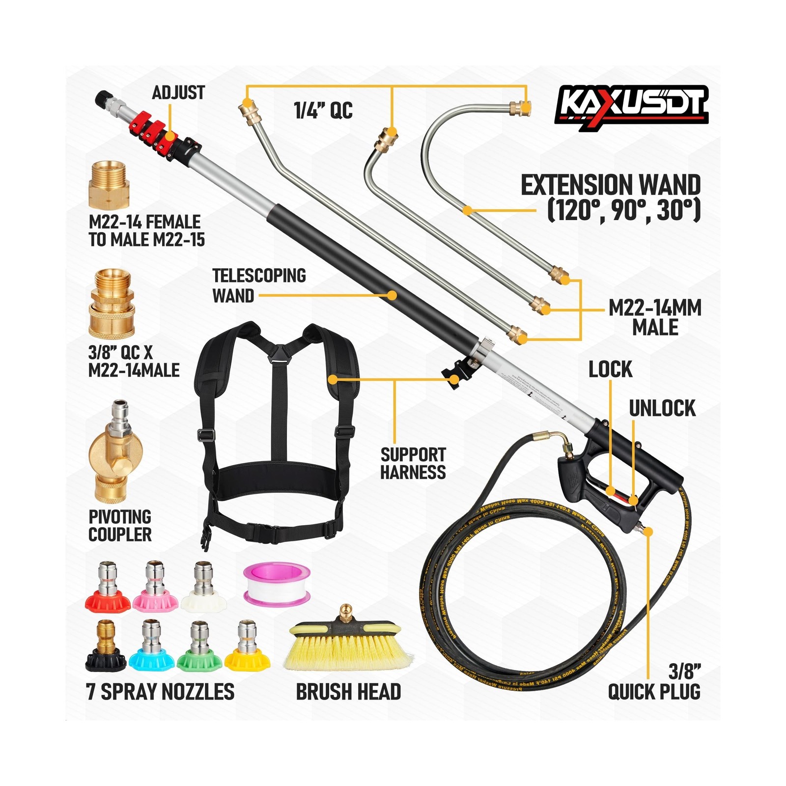 24FT Pressure Washer Telescoping Extension Wand, High Power Accessories with ...