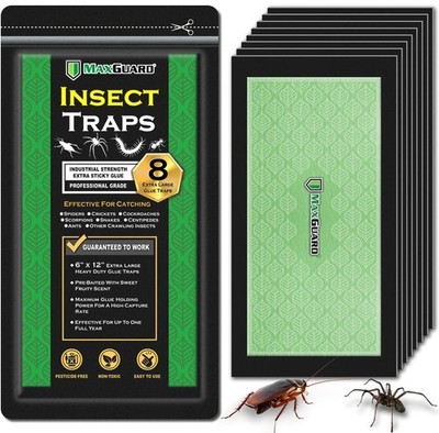 MaxGuard Extra Large Insect Traps (8 Traps) | Non-Toxic Sticky Black 