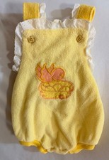 Vintage Health-Tex Baby Terry Romper Yellow Duck Appliqu Lace Trim 9 Months USA