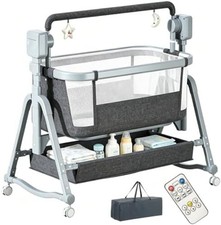 Automatic Rocking Baby Bassinet, Rocking Bassinets with All mesh, Height Adjustm