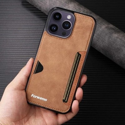 Retro Kunstleder Kartenfach Hülle für iPhone 7 17 Pro Max Plus Air Business