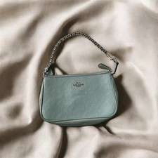 COACH Light Blue Leather Chain Strap Handbag