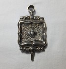 VINTAGE ANTIQUE SILVER STYLIZED BEADED FLORAL POCKET WATCH FOB WITH KEY — photo 1