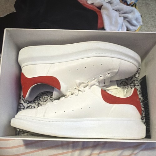 Alexander McQueen Oversized White/Red Lace-Up Logo Sneakers Men Round Toe