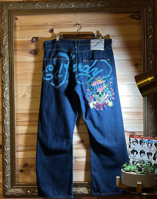   Y2K Ed Hardy Graphic Denim Jeans / Baggy Streetwear Pants  (42x32)