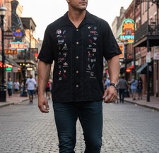 Nat Nast Embroidered “Walking in Memphis” Elvis Limited Edition Silk Shirt Sz L