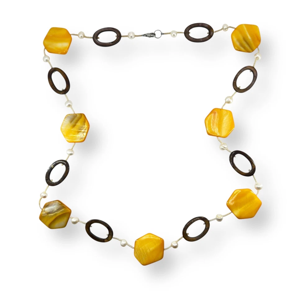 Collar retirado Premier Designs caramelo perlas concha cuentas de abulón boho 30" Foto 3 de 4