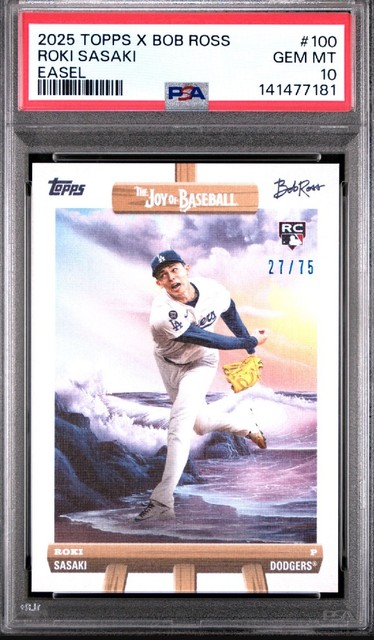 2025 Topps X Bob Ross the Joy of Baseball - Roki Sasaki #100 Easel /75 PSA 10