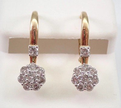 2Ct Round Cut Moissanite Lever back 14k Yellow Gold Plated Cluster Earrings