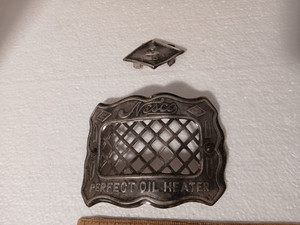 Vintage Nesco No. 15 Perfect Oil Heater Front Door Plate Grate & Model Badge Lot