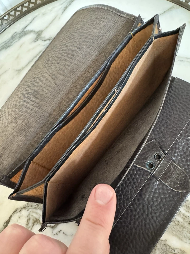 "Бумажник/бумажник 1930-х из черной кожи ""полностью кожаный сшитый""" - Изображение 4 из 4