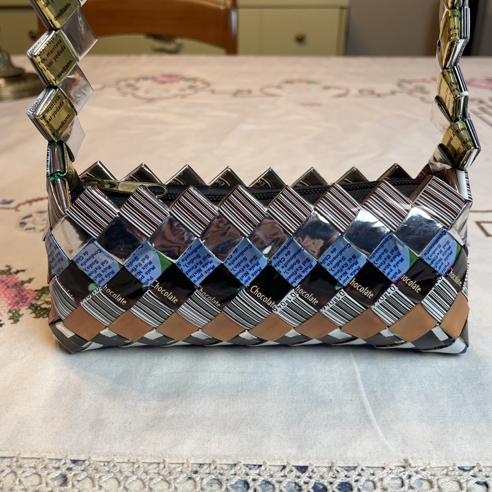 Silver And Multi Color Candy Wrapper Mini Purse Z… - image 2