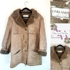 Vintage Oaklands Taupe Shearling Coat Size UK 12 /14 Warm Sheepskin Coat