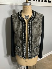 Chico's Women's Black White Raw Edge Trim Open Front Jacket Blazer Size 1