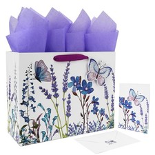 13" Large Gift Bag Set - Lavender, 3D Butterfly, Card Tissue Paper Women's B