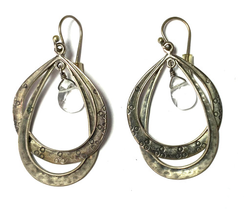 Sterling Silver Silpada Double Hoop Glass Dangle W1681 Earrings 53mm x 30mm