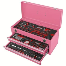 166pcs 3 Layer Hand Tool Kit Household Repair Tool Pink Metal Case Women's Gift