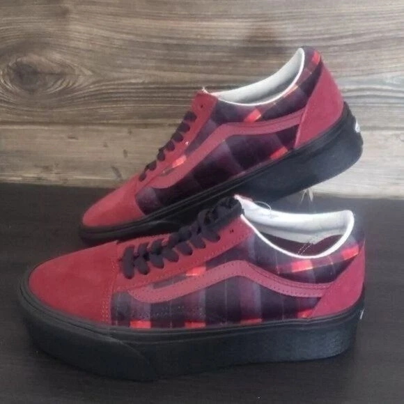 Nuevo Vans Old Skool Rojo Cuadros Plataforma Zapatos Mujer Talla 8 Terciopelo Gótico Vamp Foto 2 de 4