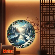 2D Wall Art, Winter Snowscape River Reflection - Aluminum Foil Art Round Aluminu