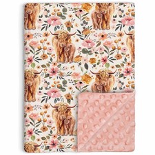 Highland Cow Baby Blanket for Girls, Boho Floral Farmhouse Highland Cow Toddl...