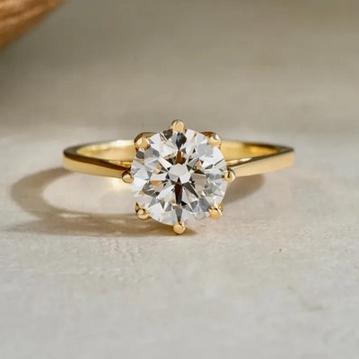 IGI 1.50 Ct Round Lab-Grown Diamond Hidden Halo Engagement Ring 10k Yellow Gold