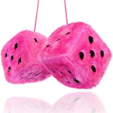 Pink Fuzzy Dice Car Accessories - Plush Cute Car Accessories For Interior - P...