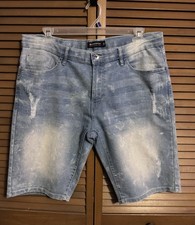 Southpole Mens Blue Denim Light Bleached Spotted Distressed Shorts Size 36 Slim