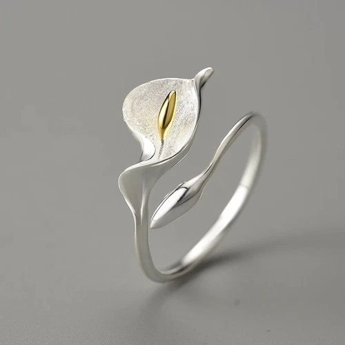 Calla Lily Flower Nature Inspired  925 Silver Handmade Ring Sz Adjustable WG