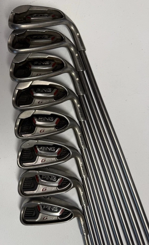 Juego de plancha Ping G20 SW, UW, PW, 9-5 varilla de grafito flexible regular punto blanco Foto 2 de 4