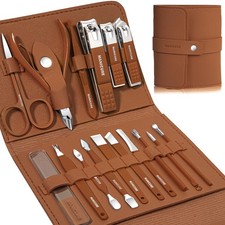 Manicure Set Professional Nail Clippers Pedicure Kit, 16 pcs Stainless Brown