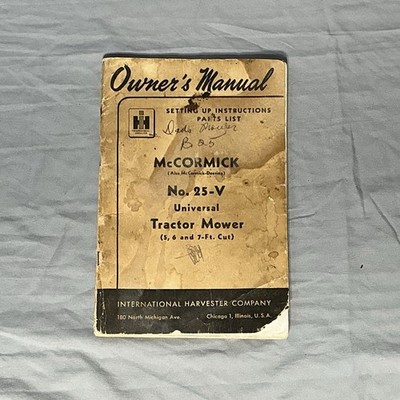 1949 McCormick Deering No. 25-V Tractor Mower  Owners Manual  1005557R4