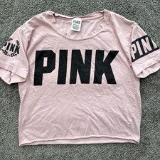Womens S Vicotrias Secret Pink Crop T Shirt Crewneck Short Sleeve Y2K Spellout