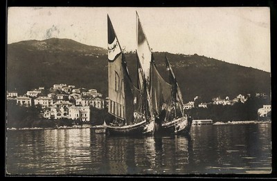 Abbazia, Segelboote vor dem Ort, Ansichtskarte 