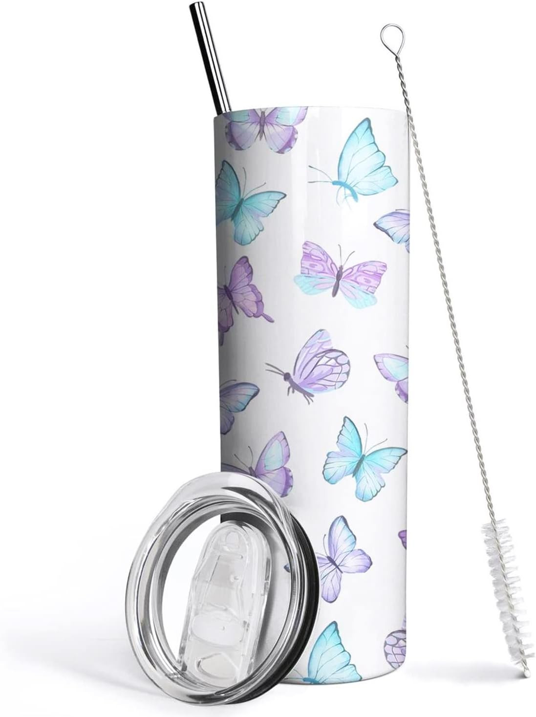 Butterfly Tumbler with Lid and Straw - Gifts for Women, Purp