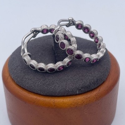 Judith Ripka Sterling Silber 925 Rhodolith Granat Creolen Clip On Omega
