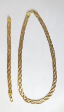 GOLD SILVER 925 BRAIDED NECKLACE BRACELET NECKLACE 16" BRACELET 7" 5 STRANDS VTG