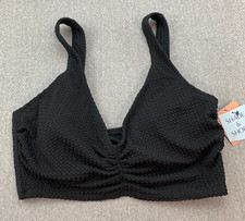 Shade  Shore Crinkle Textured Bikini Swimsuit Top Womens XL 16 Black Wide Strap