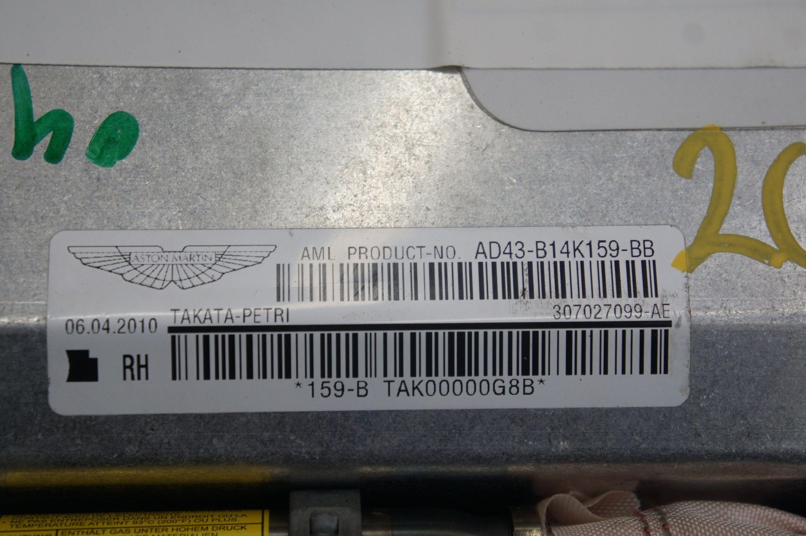 Rear Right Passenger Door Airbag AD43-B14K159-AD OEM Aston Martin Rapide 2010