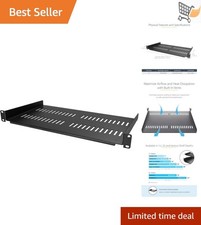 1U Server Rack Shelf Steel Vented 10In Deep Supports 44lbs for Network Equipment