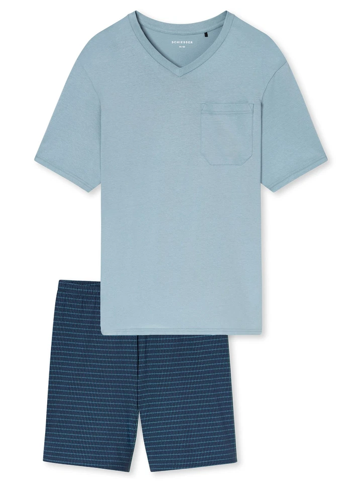 Schiesser Herren Pyjama V-Ausschnitt Comfort Essentials Schlafanzug Baumwolle - Bild 1 von 1