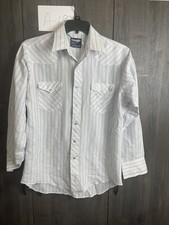 Vintage WRANGLER Pearl Snap Striped Cowboy Western Shirt X Long Tails 16/ 34