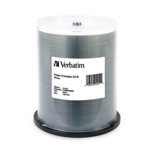 Verbatim DVD-R 4.7GB 16X White Inkjet Printable - 100pk Spindle (VER95153)